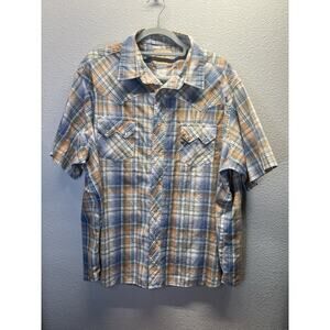 Men’s Wrangler Western Shirt Vintage, 2XL Plaid, Short Sleeve, Pearl Snap